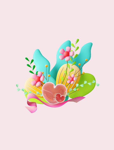 3D立体妇女节植物爱心鲜花情人节春天