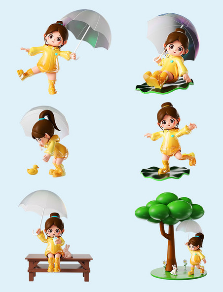 3D立体春游打伞可爱女孩人物套图
