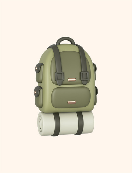 C4D立体旅行徒步小装饰绿色行李包