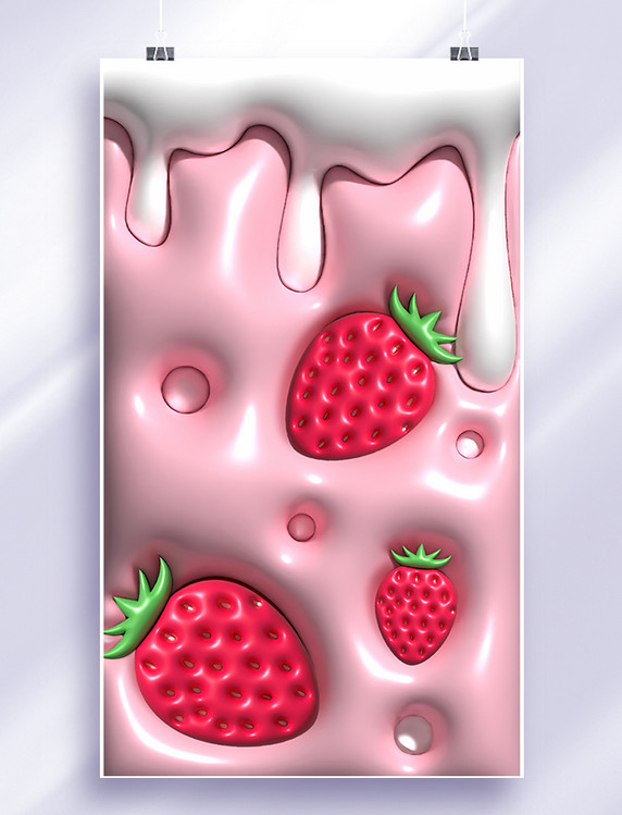膨胀风小清新草莓壁纸手机壁纸