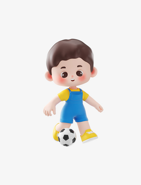 开学开学季3D立体C4D儿童小学生人物男孩踢球小男孩
