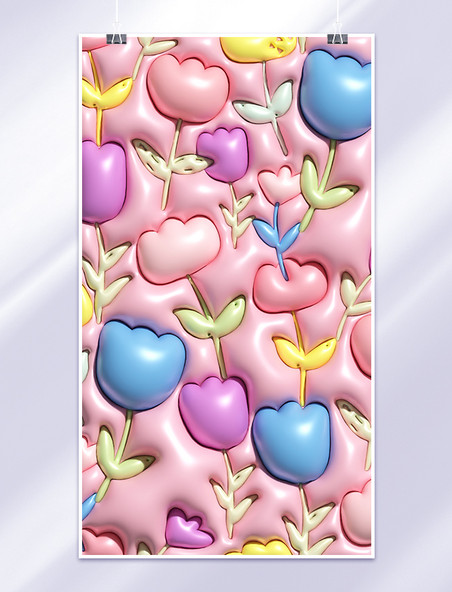 手机壁纸清新花卉膨胀风底纹背景