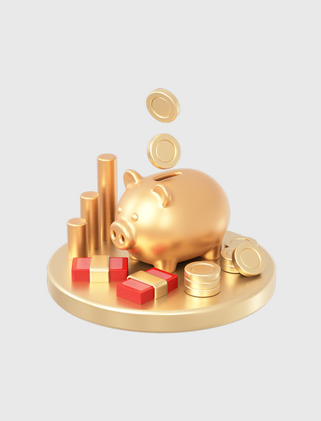 创意C4D立体3D银行金融理财组合金币金猪储钱罐