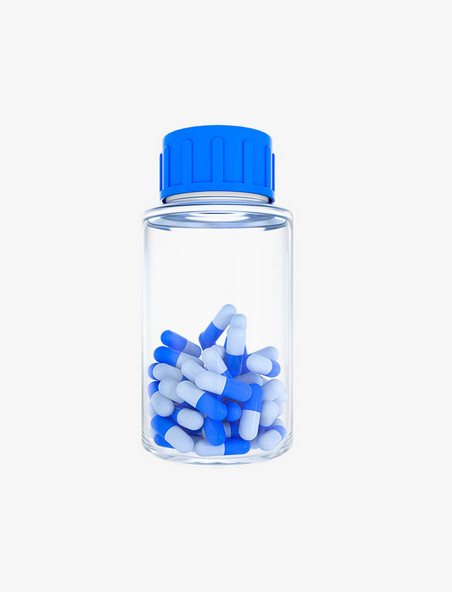蓝色医疗3D立体蓝色玻璃药瓶