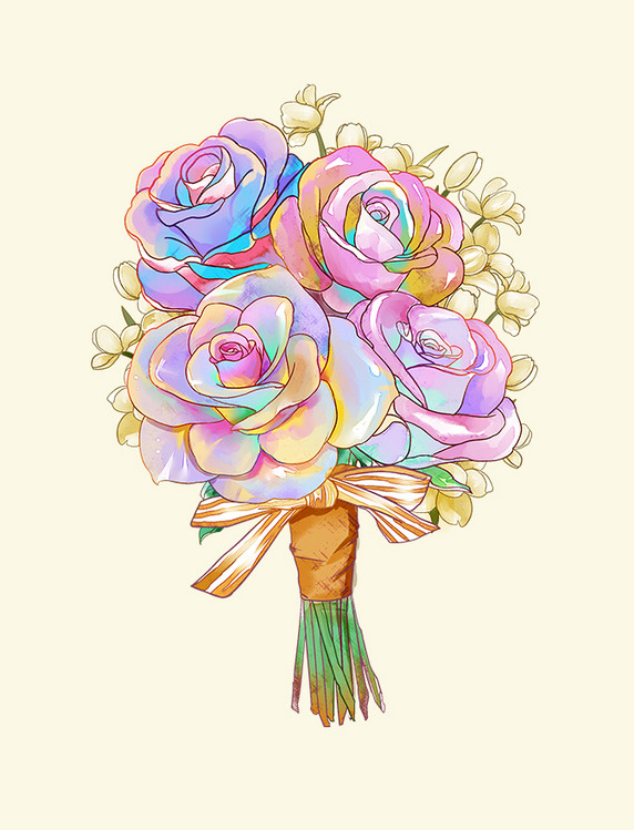 手绘38妇女节玫瑰花束