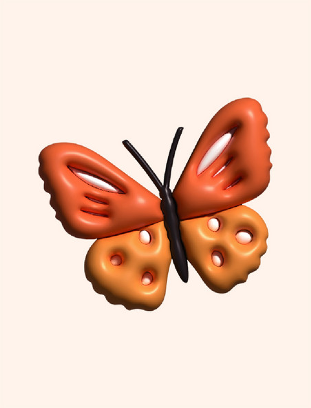 AI 膨胀风立体橙色蝴蝶元素