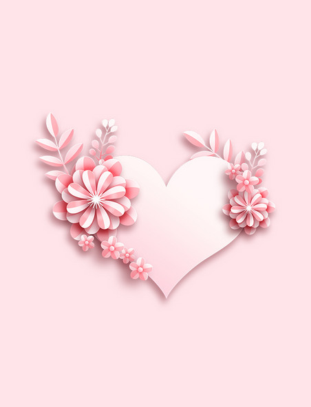 粉色剪纸风爱心花朵