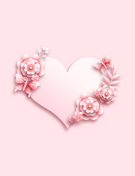 剪纸风粉色爱心花朵