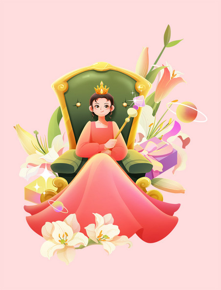 38妇女节女王节女王王冠王座插画元素