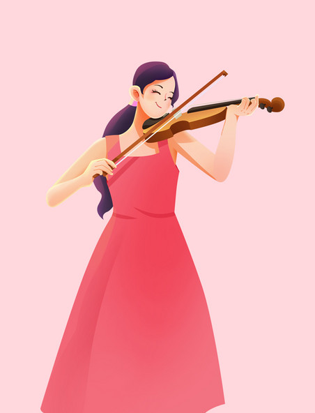 38妇女节职业群像女性人物小提琴家元素
