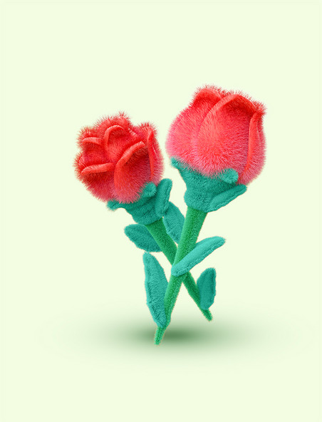 3D立体C4D春天春季毛绒花朵玫瑰花情人节