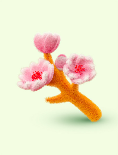 3D立体C4D春天春季毛绒花朵樱花