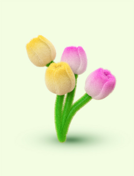3D立体C4D春天春季毛绒花朵郁金香