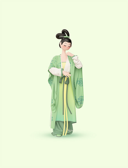 3D立体c4d国潮古风中国风女性人物模型妇女节