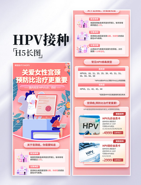 女性健康HPV疫苗接种医疗健康长图设计 