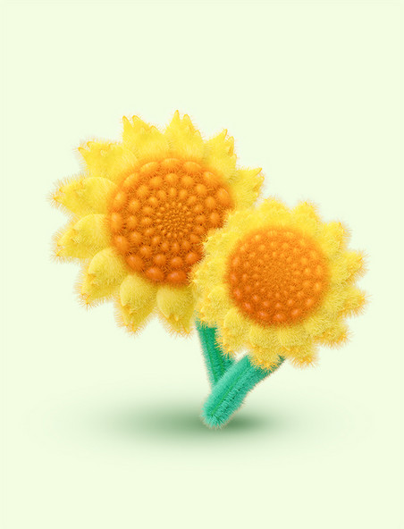 3D立体C4D春天春季毛绒花朵向日葵