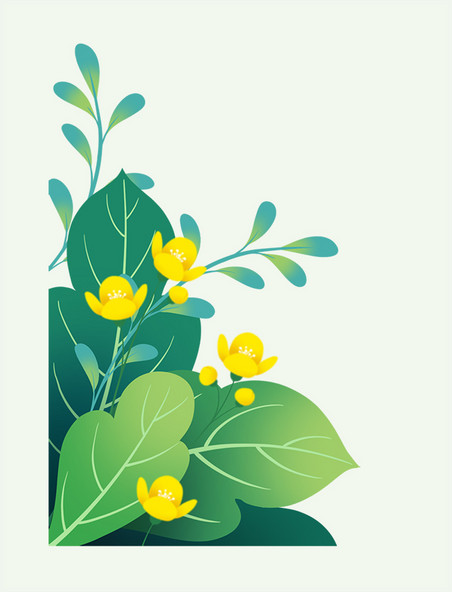 手绘春季春天黄色花朵植物边框