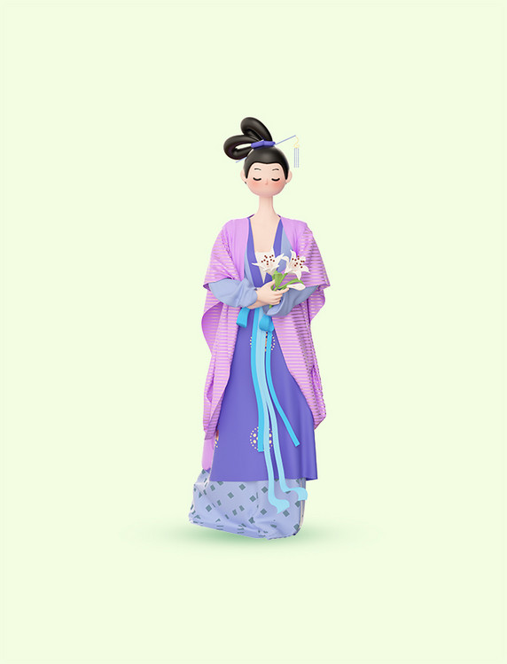 3D立体c4d国潮古风中国风古典女性人物模型妇女节
