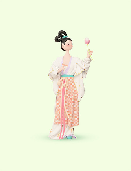 3D立体c4d国潮古风古典女性汉服人物模型妇女节
