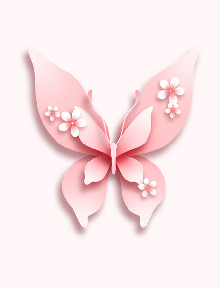 情人节女神节三八妇女节粉色剪纸风蝴蝶花朵元素