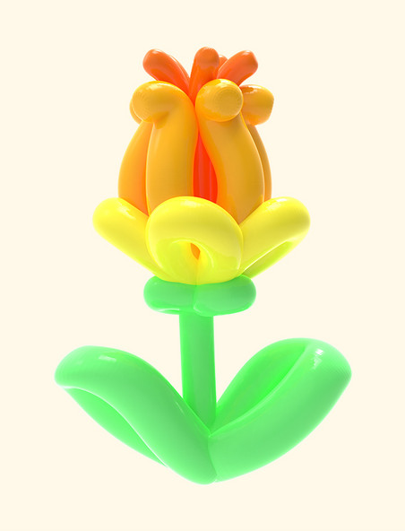 3D立体粉嫩橙黄气球花朵元素