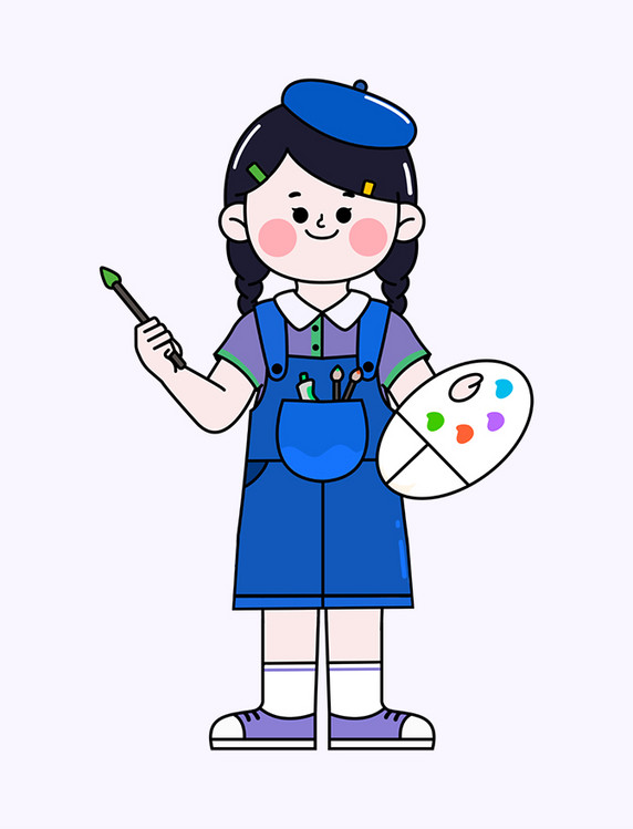 春天春游踏青美术画画女孩人物