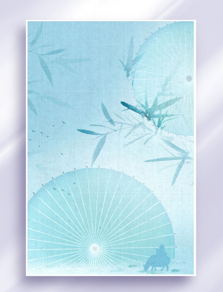 春天清明谷雨油纸伞竹子蓝色中国风古风背景