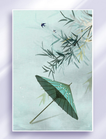 清明谷雨伞竹子燕子绿色中国风背景