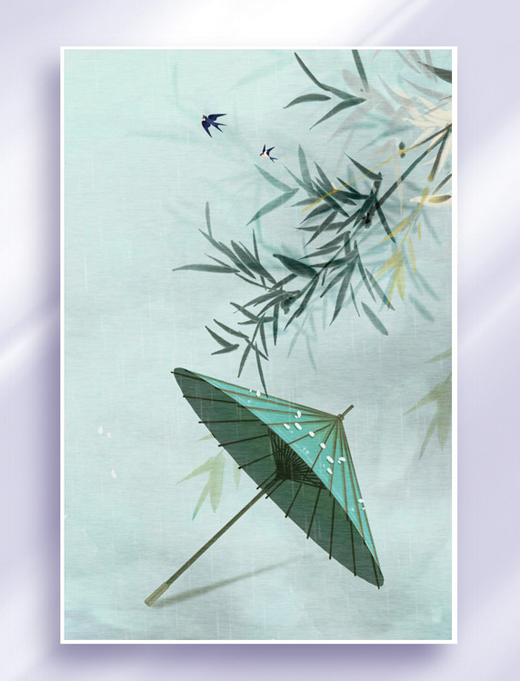 清明谷雨伞竹子燕子绿色中国风背景