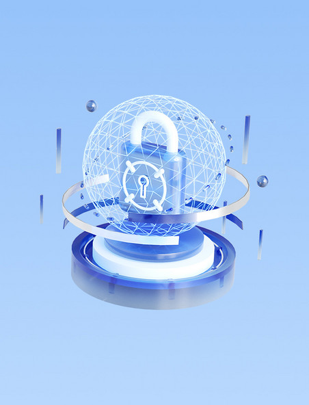 c4d微软风玻璃安全锁信息安全3D立体商务元素