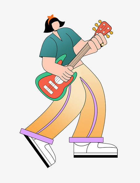 卡通扁平弹吉他音乐人