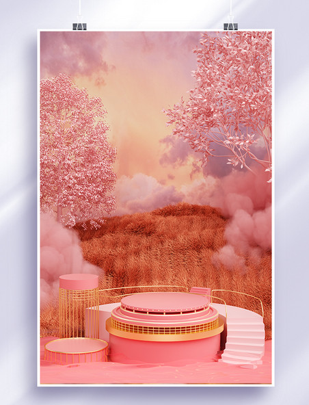 女神节38妇女节圆形粉色写实电商展台