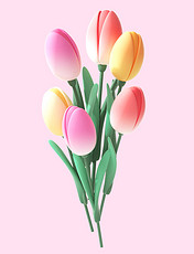 3d立体彩色春天花卉郁金香花朵花束