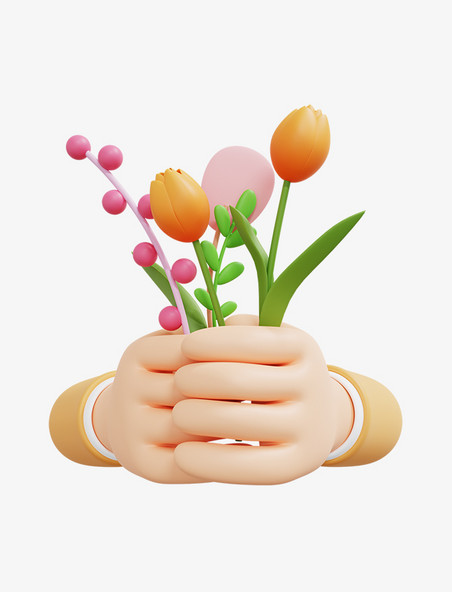 卡通3D立体手拿花朵