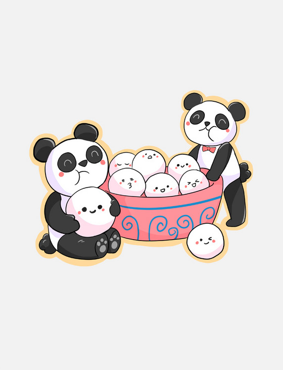 新年元宵节熊猫吃汤圆春节元宵元素国宝