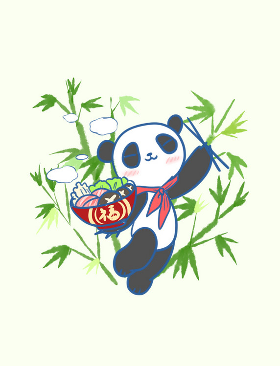 拿着冒菜的熊猫元素国宝