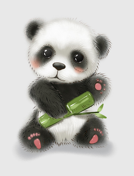 手绘可爱动物系列小熊猫吃竹笋国宝