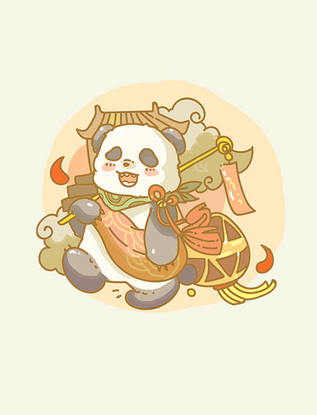 卡通中国风熊猫国宝和尚