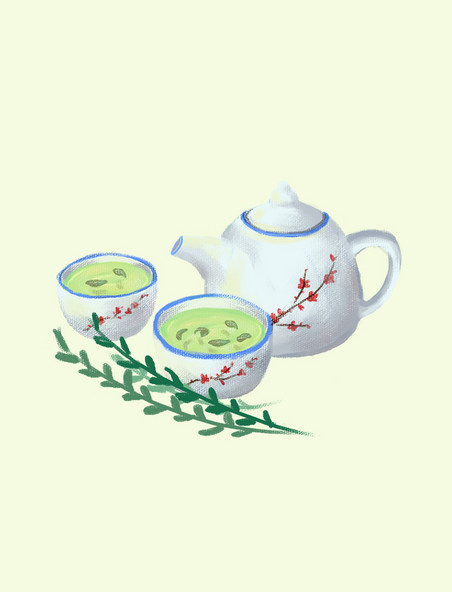 茶文化手绘清茶茶壶
