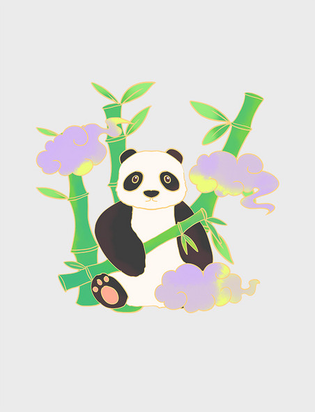 国潮竹子熊猫可爱萌系手绘动物国宝