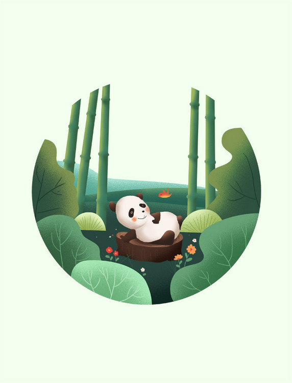 熊猫与森林绿色元素国宝