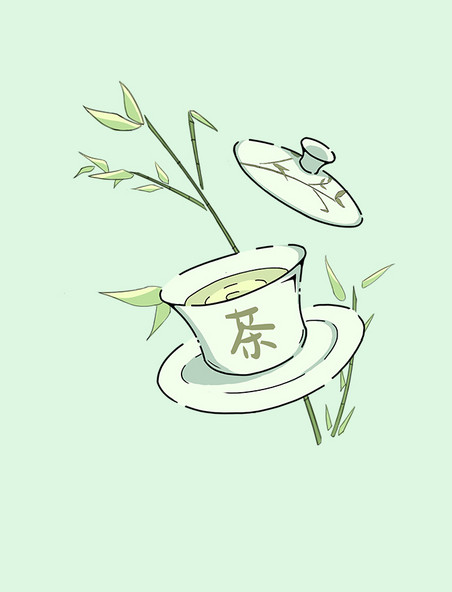手绘古风竹子茶叶中国风水墨绿茶