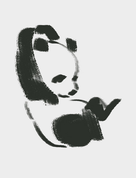保护动物熊猫水墨插画中国画