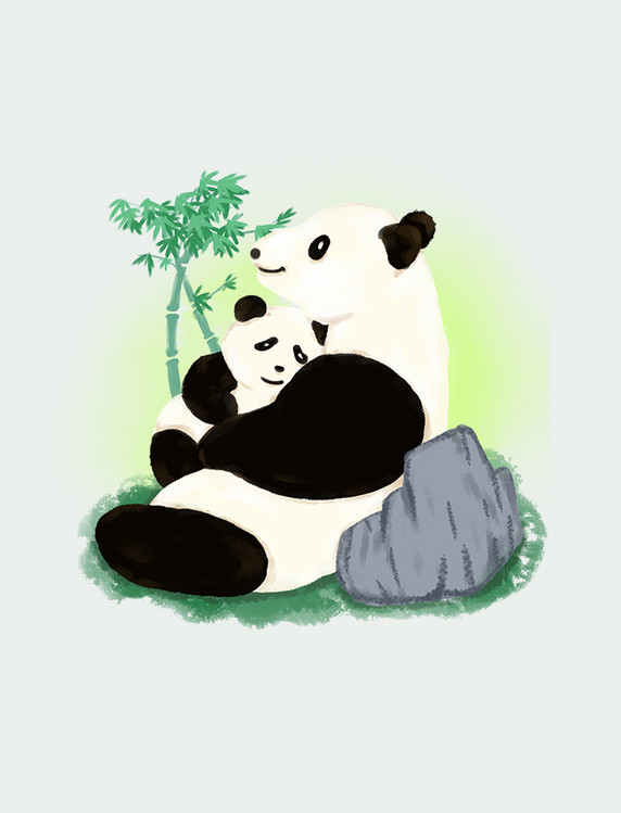 大熊猫手绘可爱母子图国宝