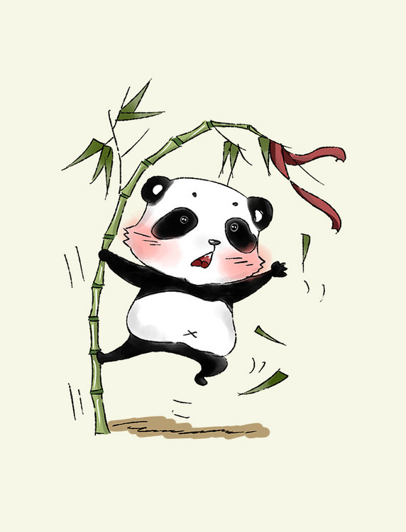卡通可爱攀爬竹子熊猫国宝