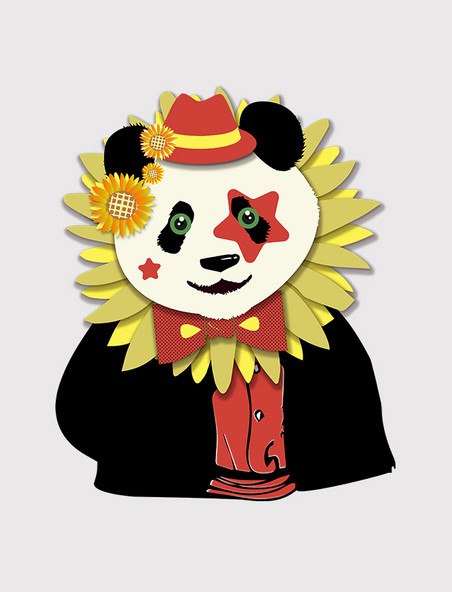 扮小丑的熊猫手绘卡通元素