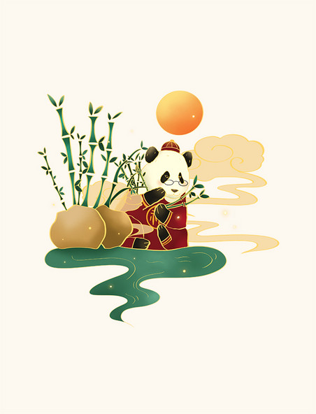 国潮竹子熊猫中国风元素国宝