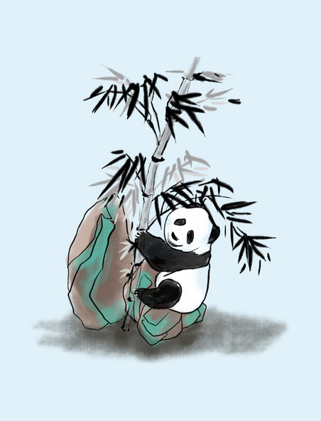 水墨熊猫石头竹子中国风国宝