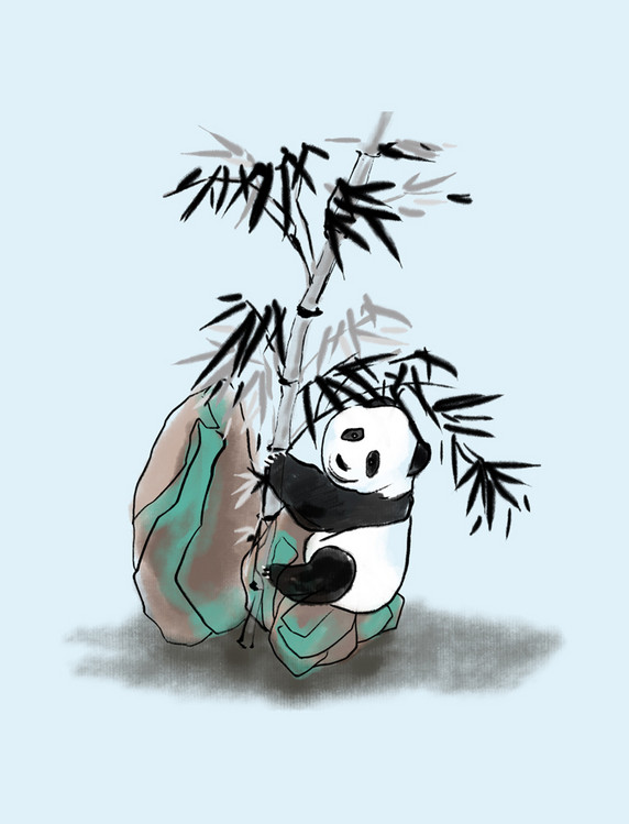 水墨熊猫石头竹子中国风国宝