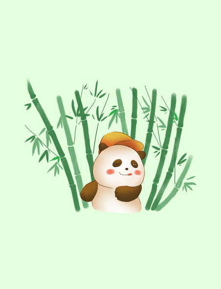 手绘卡通熊猫与竹林国宝国宝
